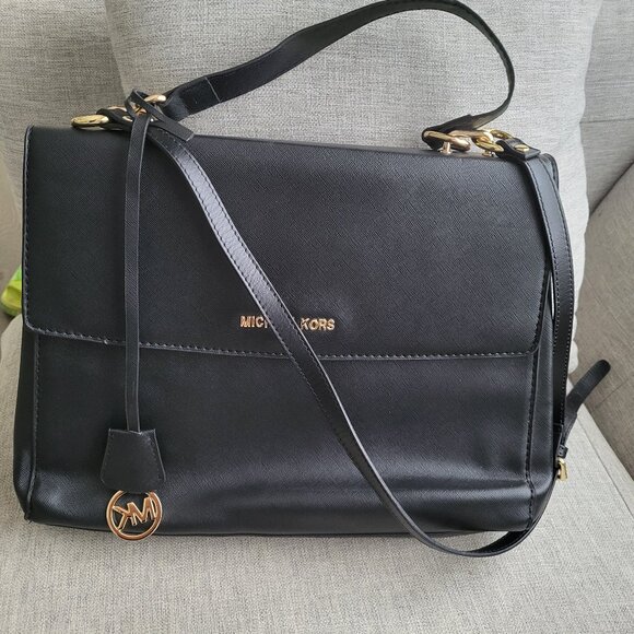 MICHAEL KORS Handbag Black Satchel Crossbody Handbag Purse AV-1502 - Picture 1 of 9